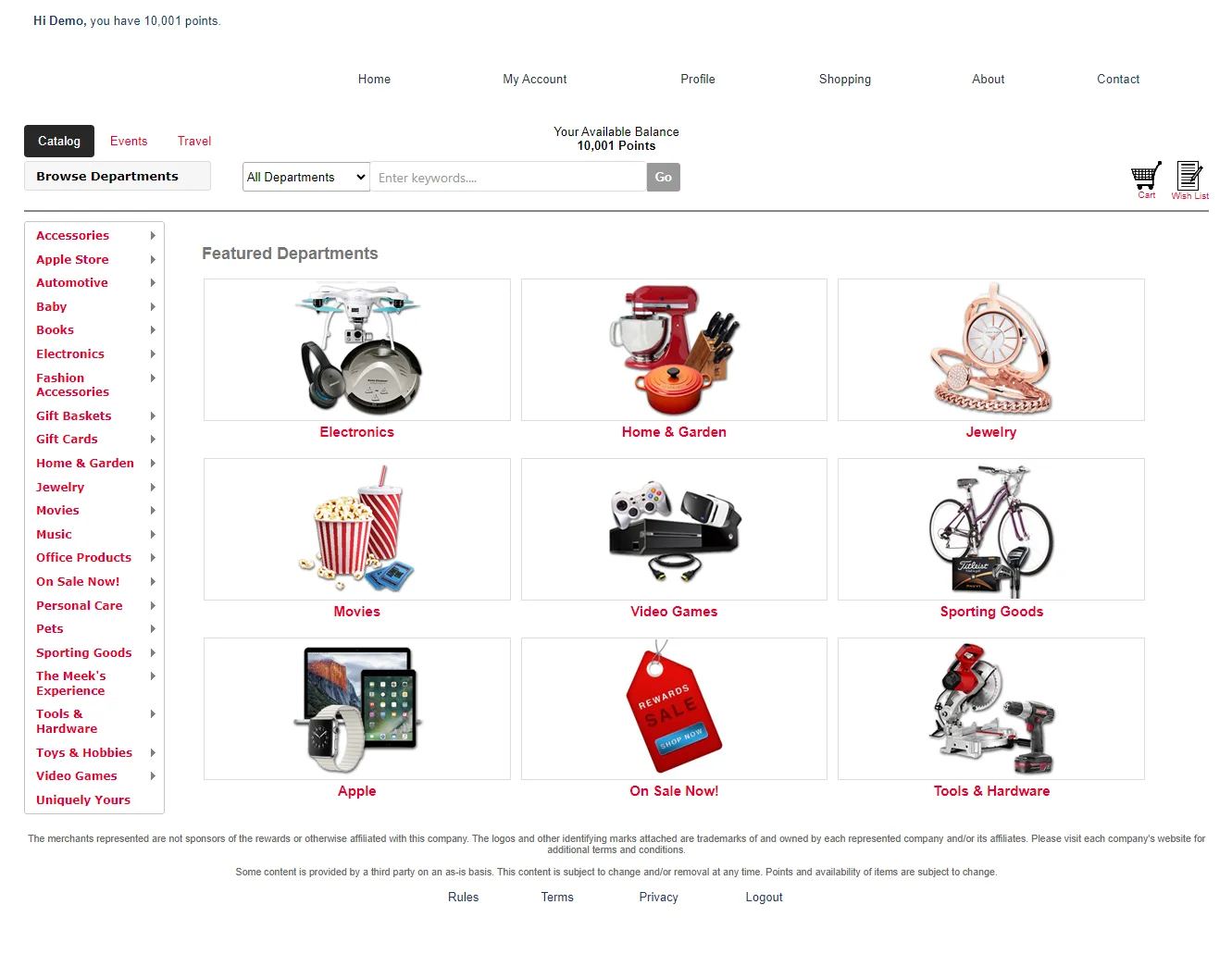 Before: legacy catalog with a dense department list