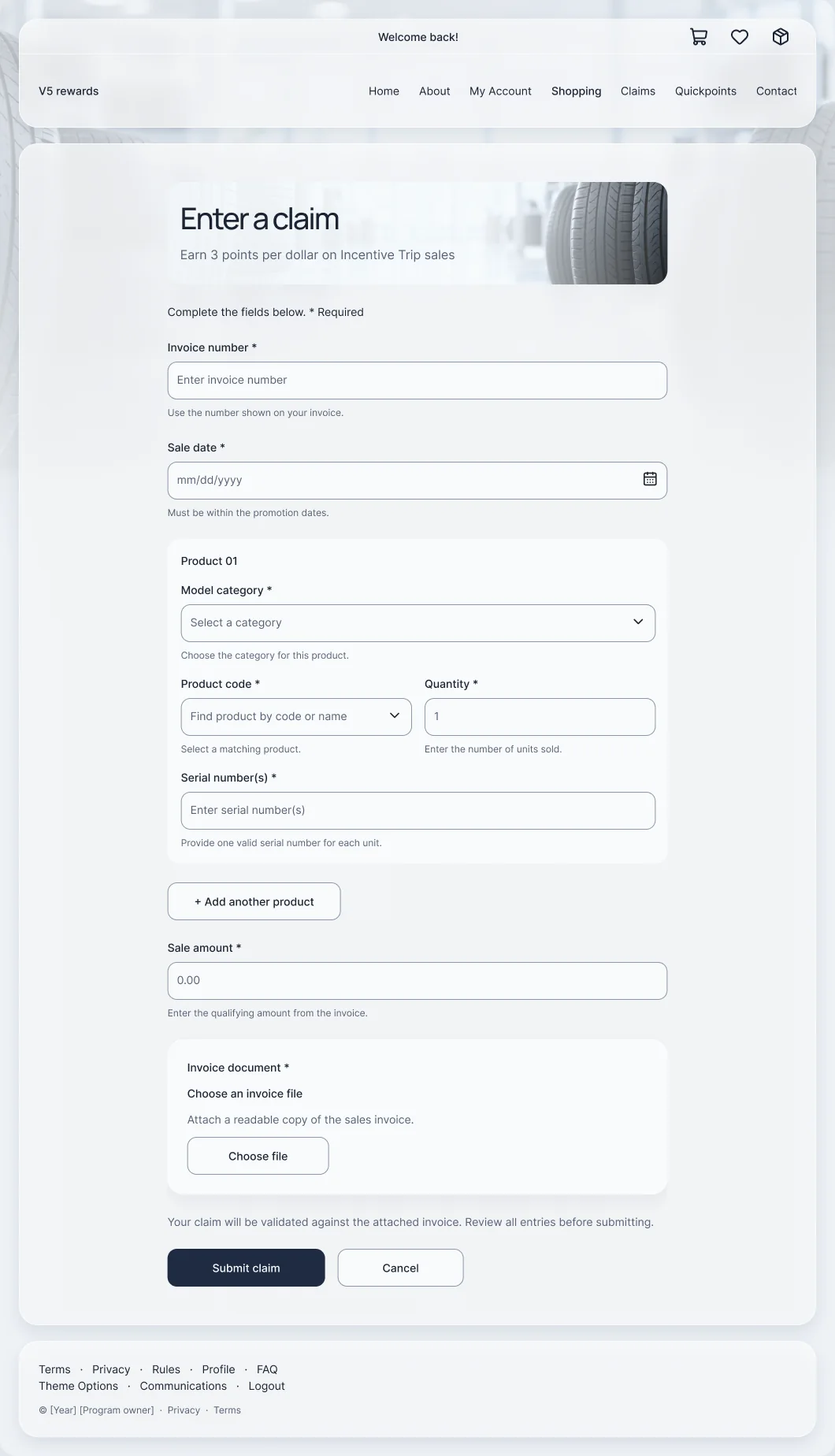 V5 claim form on desktop