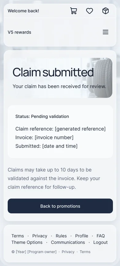 V5 claim confirmation on a phone